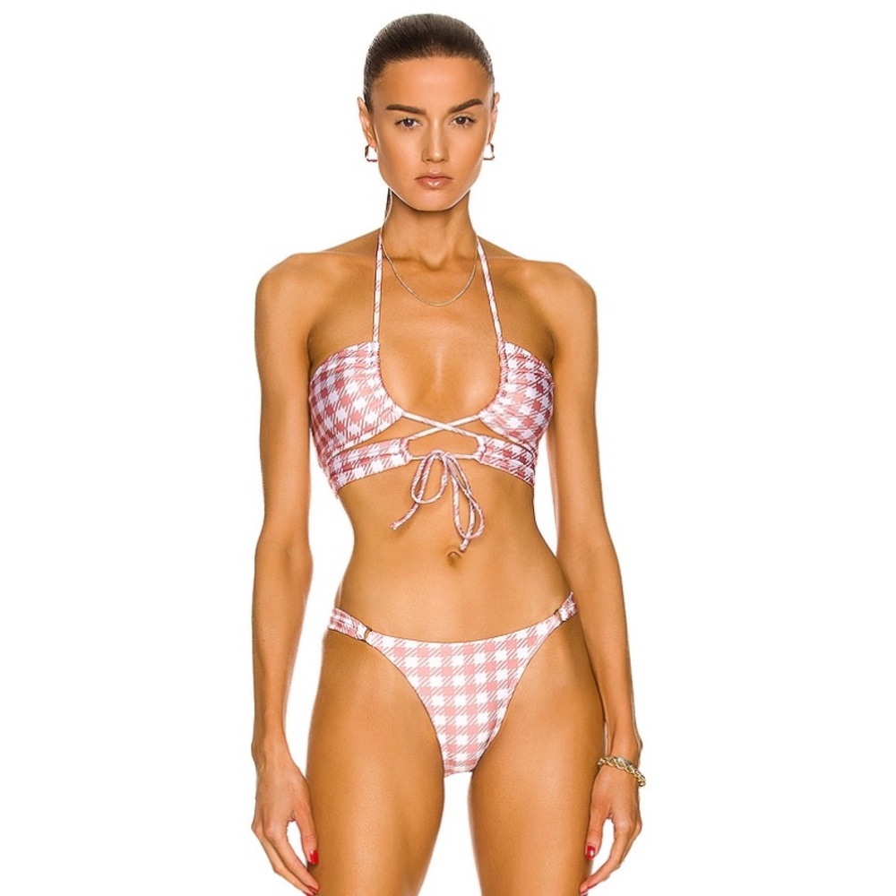 SHANI SHEMER 🥭 NWT GIGI GINGHAM BIKINI BOTTOMS IN BABY PINK AND WHITE